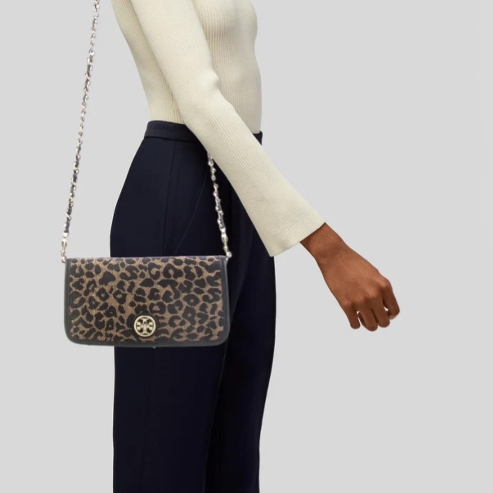 Tory Burch Leopard Print Raffia Crossbody Bag